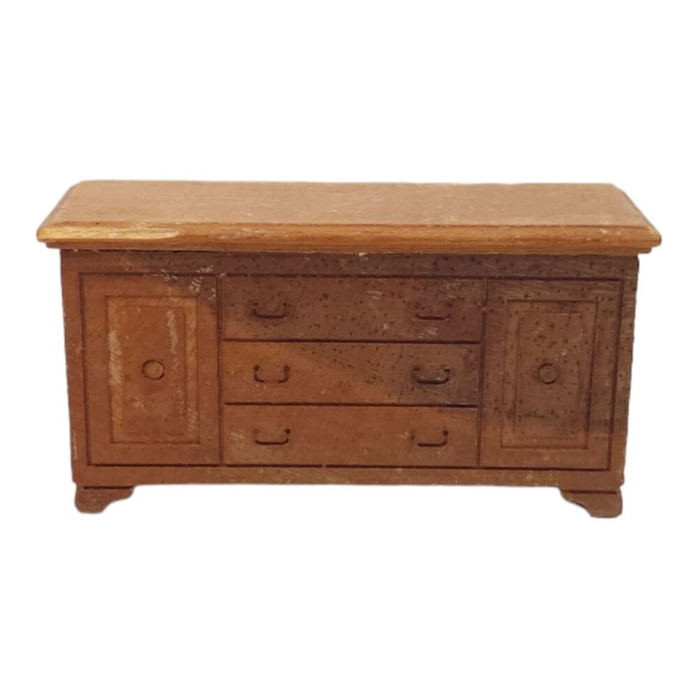 Miniature Dollhouse Solid Wood Dresser 2" x 4" x 1.25" Vintage 1950s Furniture